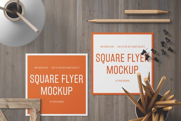 逼真的方形传单样机套装V1 Square Flyer Mockup – Set 1插图(2)