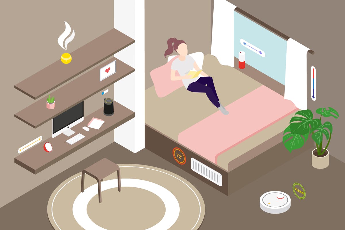 智能家居等距概念插图v1 Smart Home Livingroom Isometric Illustration插图