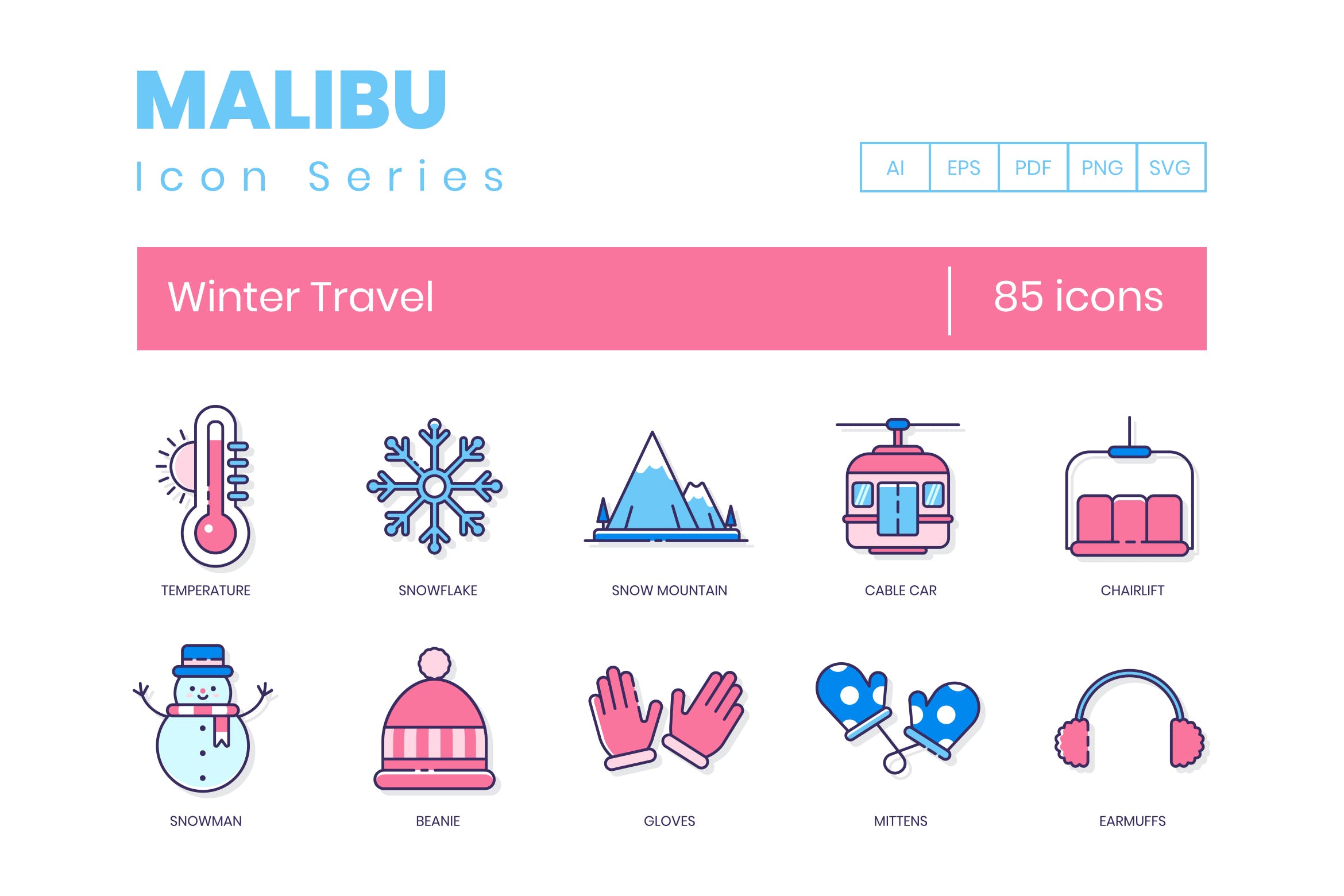 Malibu系列-85枚冬季旅行图标素材 85 Winter Travel Icons | Malibu Series插图