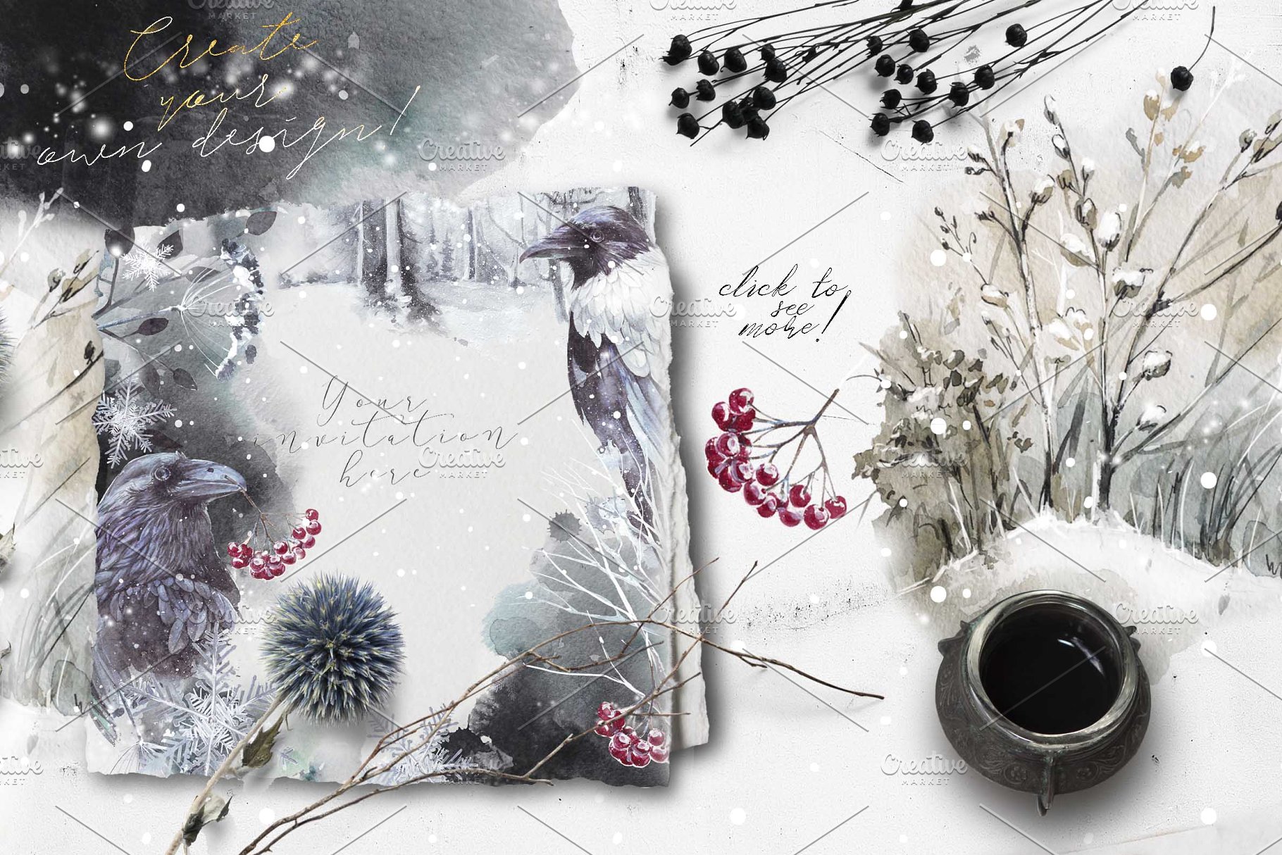 秋冬水墨手绘元素合集 vol.2 "Winter fall" stationery插图(1)