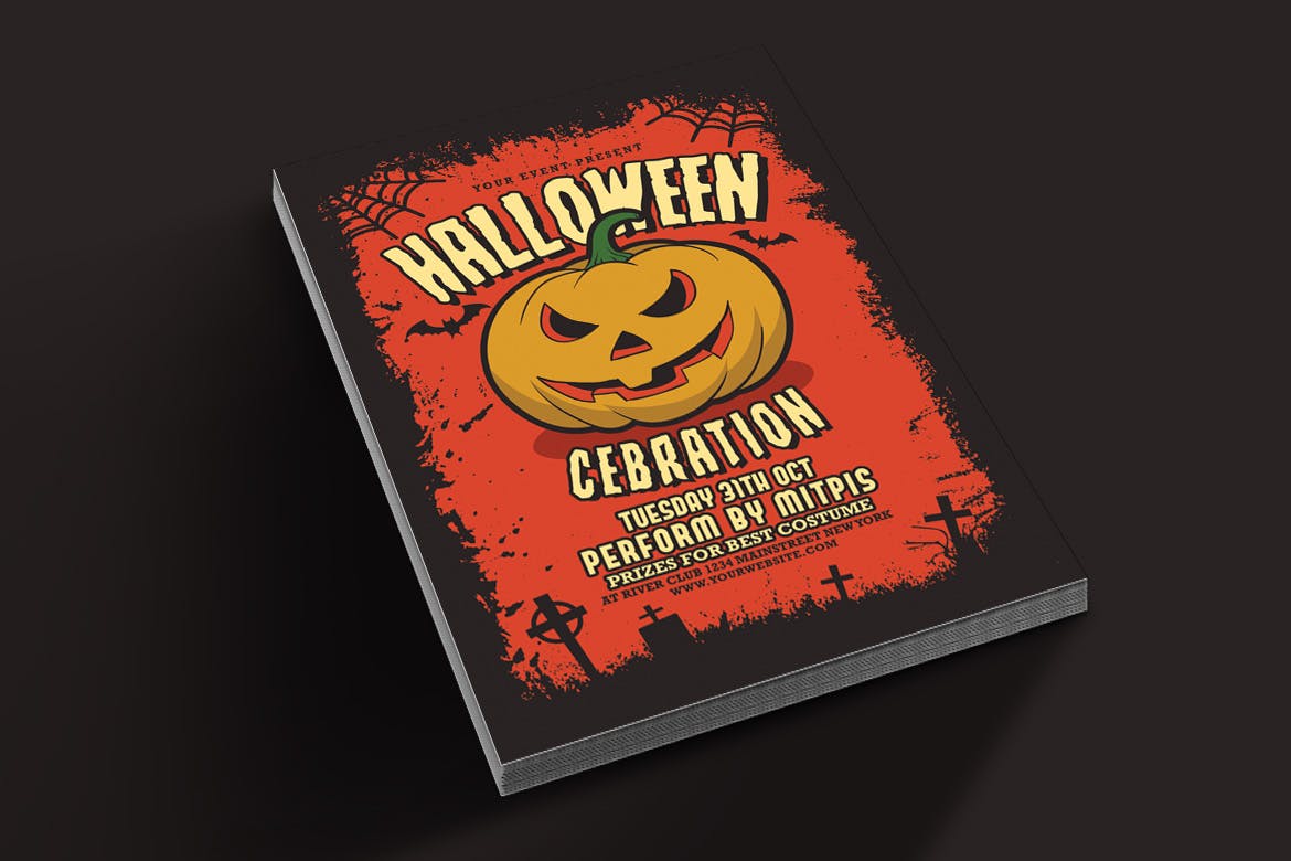 万圣节庆祝活动恶魔南瓜海报传单设计模板 Halloween Party Celebration插图(1)