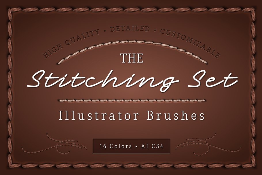 逼真缝合缝制线条AI笔刷 The Stitching Set – AI Brushes插图