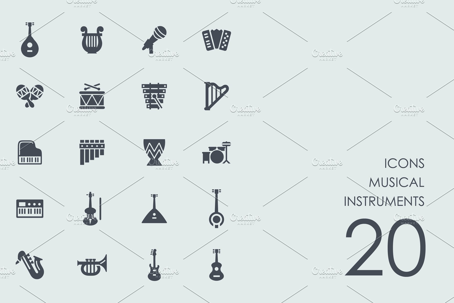 音乐乐器主题图标素材 Musical instruments icons插图