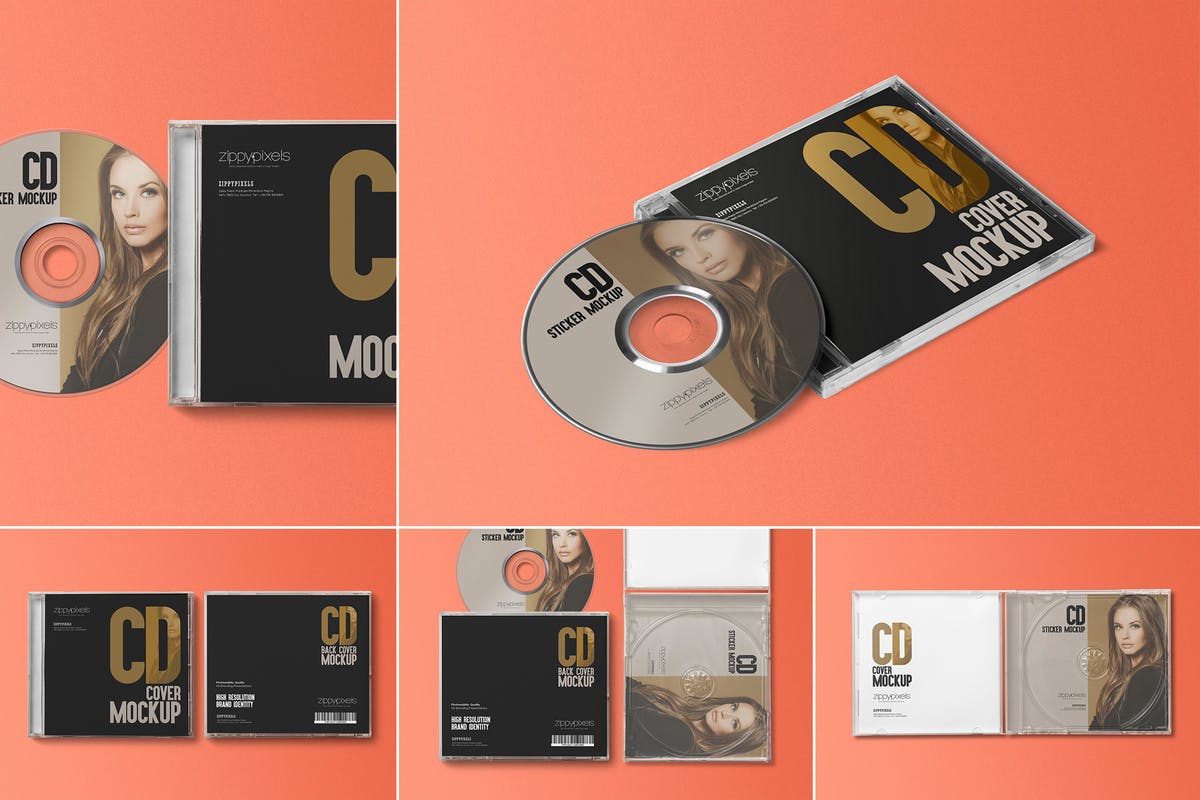 音乐CD光盘&包装盒样机 CD Label & Case Mockups插图