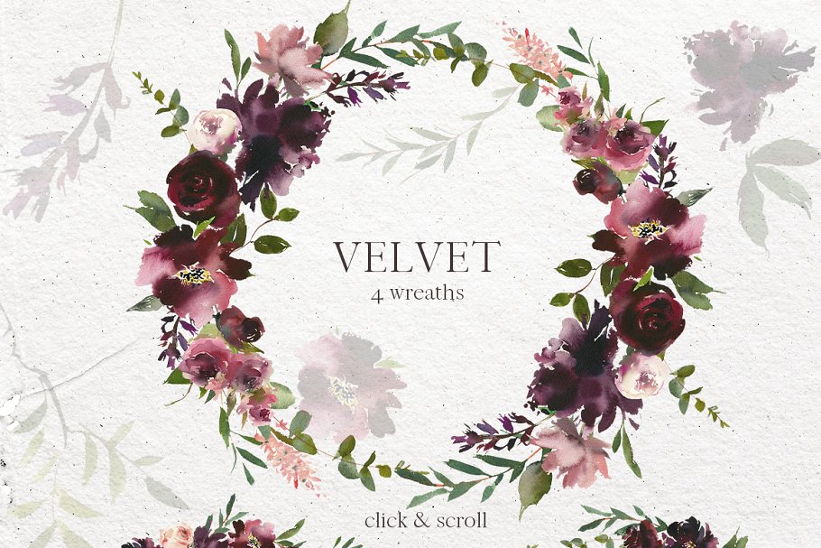 天鹅绒-水彩花卉剪贴画 Velvet – Watercolor Floral Clip Art插图2