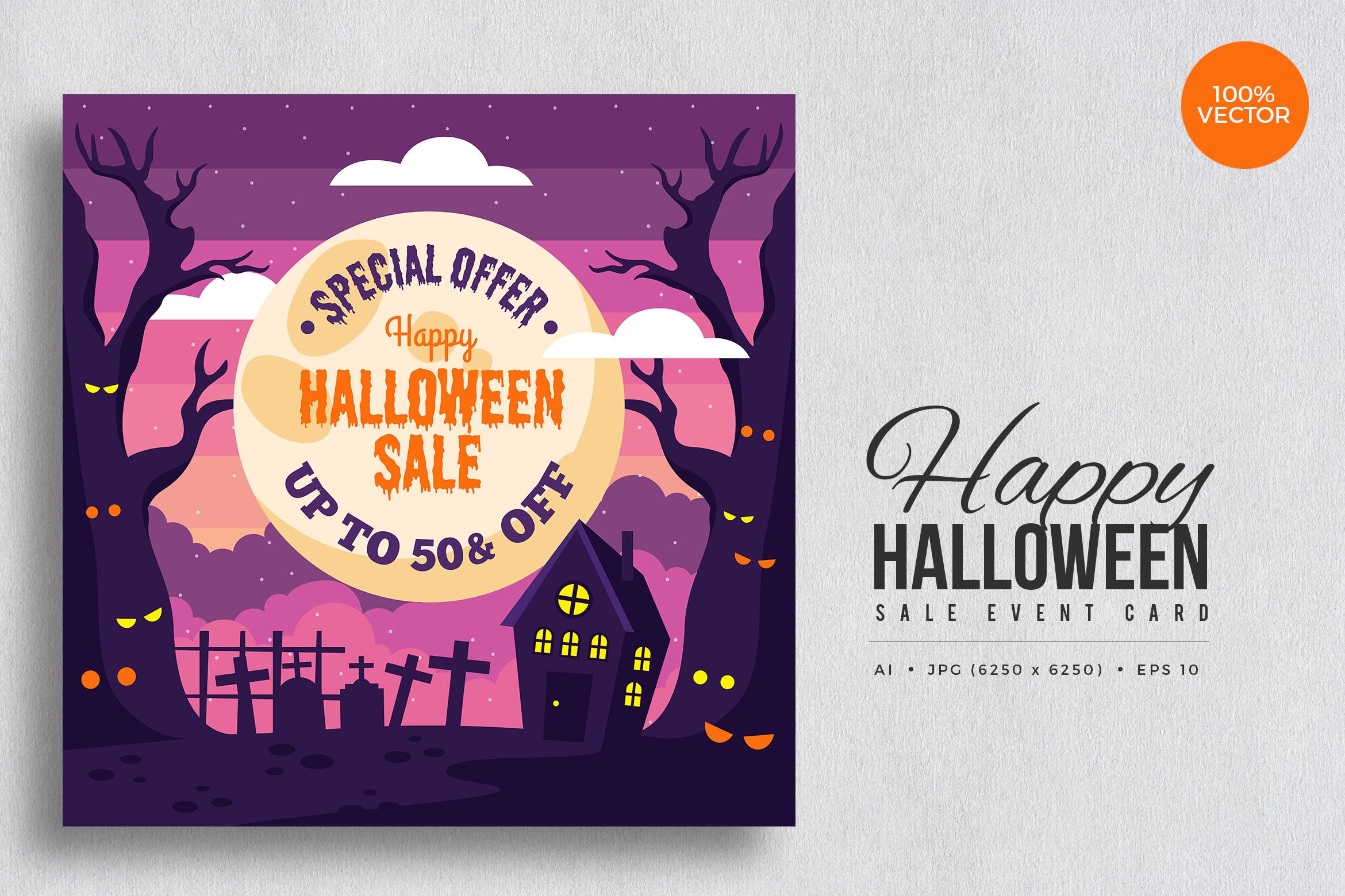 万圣节促销活动卡片设计模板素材v1 Happy Halloween Sale Vector Card Vol.1插图