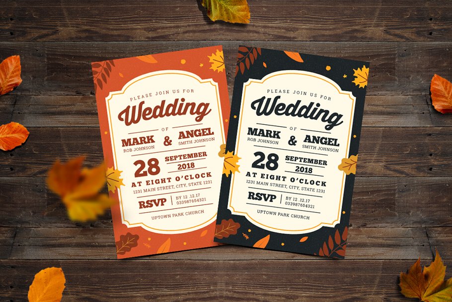 秋季婚礼请柬、邀请函模板 Autumn Wedding Invitation插图