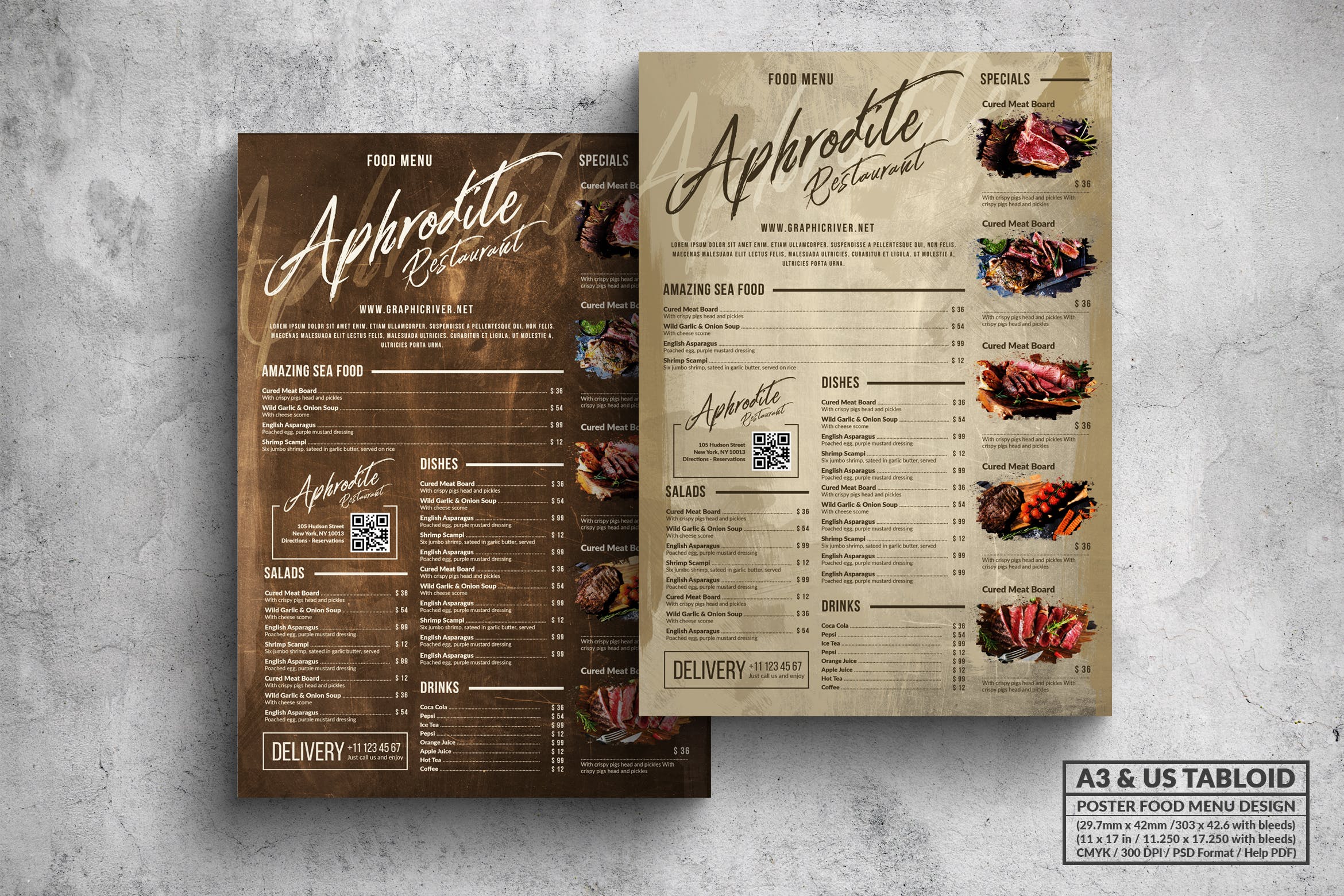 复古设计风格烤肉餐厅菜单海报模板 Vintage Old Food Menu – A3 & US Tabloid Poster插图