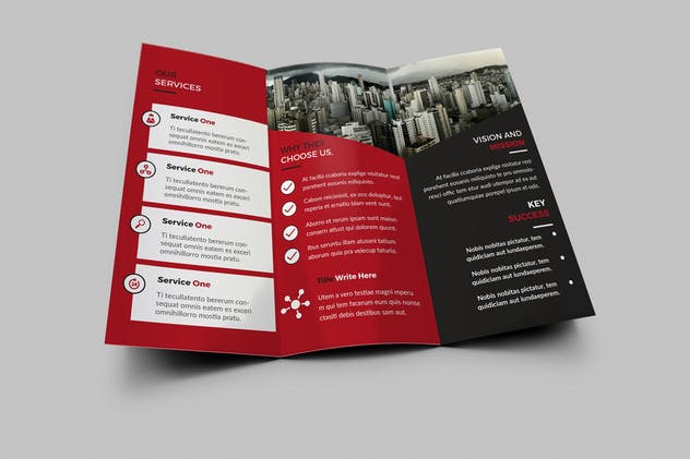 三折页红色商业宣传册模板 Trifold red Brochure插图1