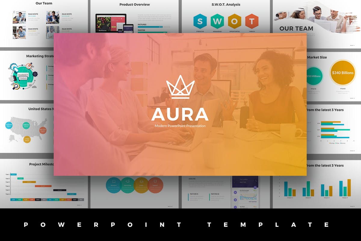 企业SWOT分析企业介绍PPT幻灯片模板下载 Aura Powerpoint Template插图