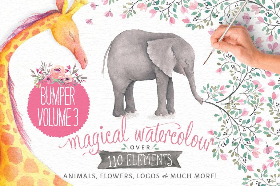 水彩动物&花卉插画合集 Watercolor animals & flowers vol 3插图