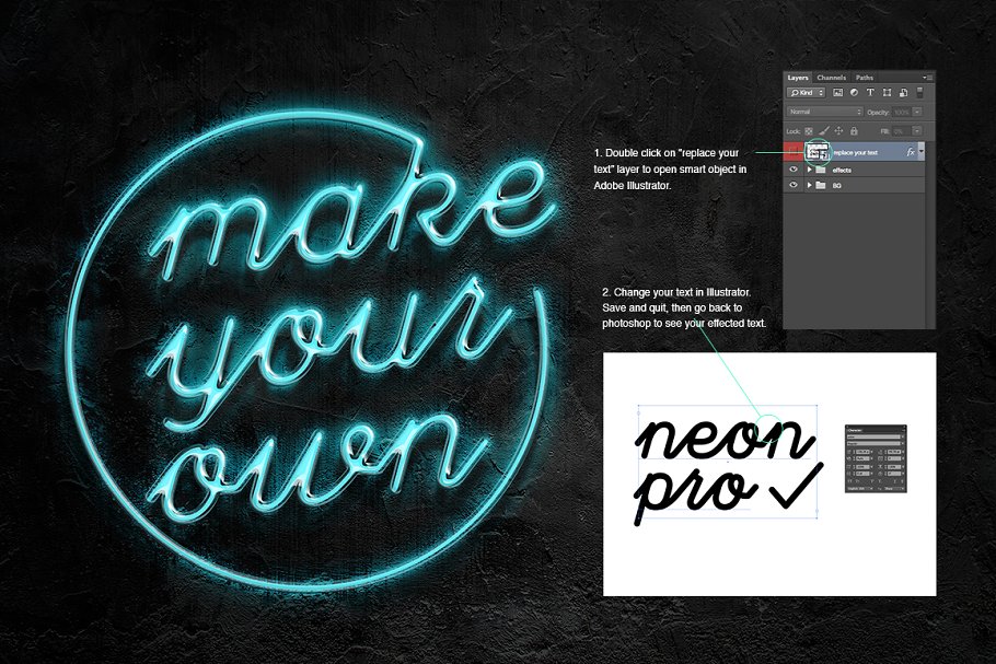 霓虹灯字体文本图层样式 Neon Pro text effect插图(4)