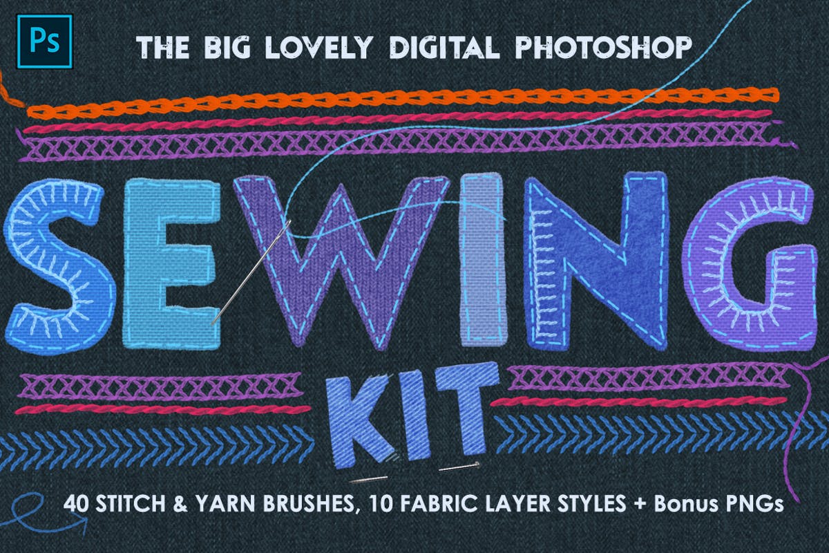 仿真缝纫和刺绣针织效果Photoshop套件 Sewing & Embroidery Photoshop Kit插图
