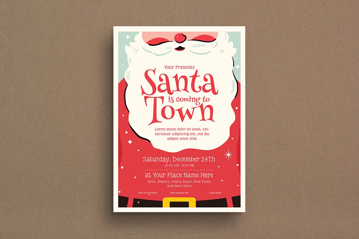 圣诞老人主题活动海报传单设计模板 Christmas Santa Event Flyer插图(1)