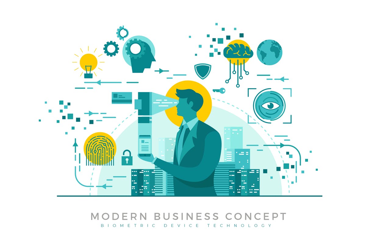 生物工程科技设备现代企业概念插画免费素材 Biometric Device Modern Business Concept插图