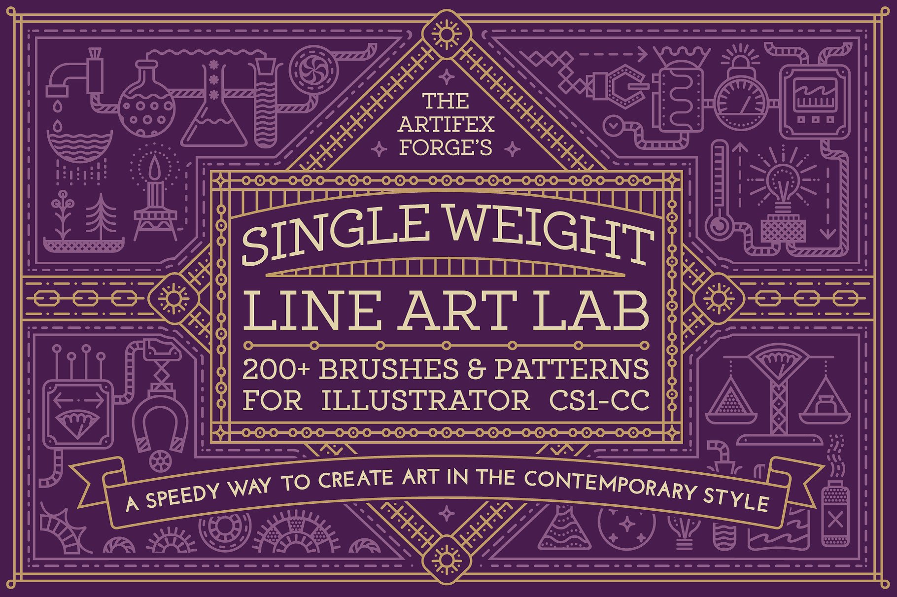 实验室物品线条图形AI笔刷&纹理 Single Weight Line Art Lab插图