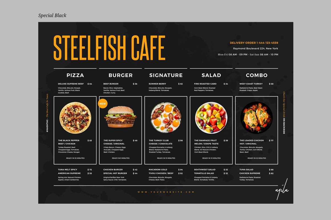 时尚高端简约多用途的餐厅饭店餐单菜谱设计海报宣传单DM折页设计模板插图