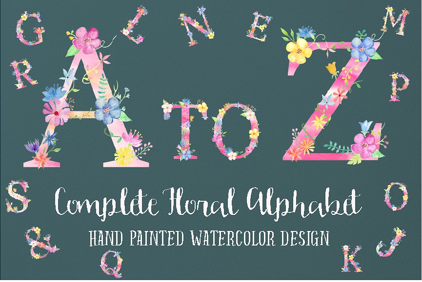 粉色少女心花卉字母合集（A到Z）Pink Floral Alphabet A to Z插图(1)