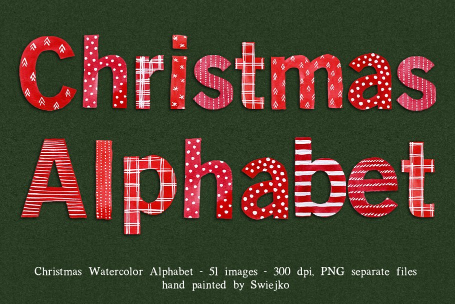 圣诞节主题风格英文字母插画 Christmas Alphabet, painted插图(1)