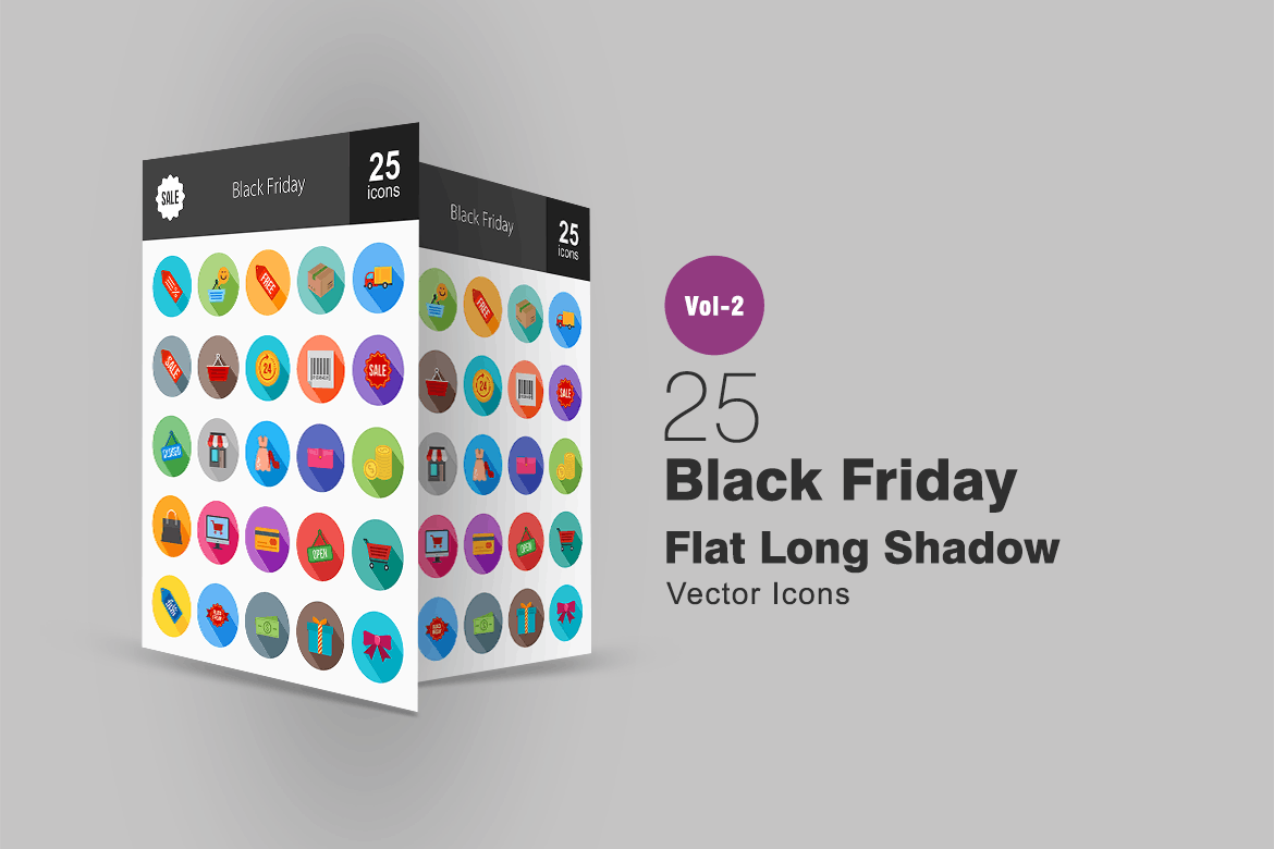25个黑色星期五购物狂欢节扁平设计风格长阴影图标 25 Black Friday Flat Long Shadow Icons插图