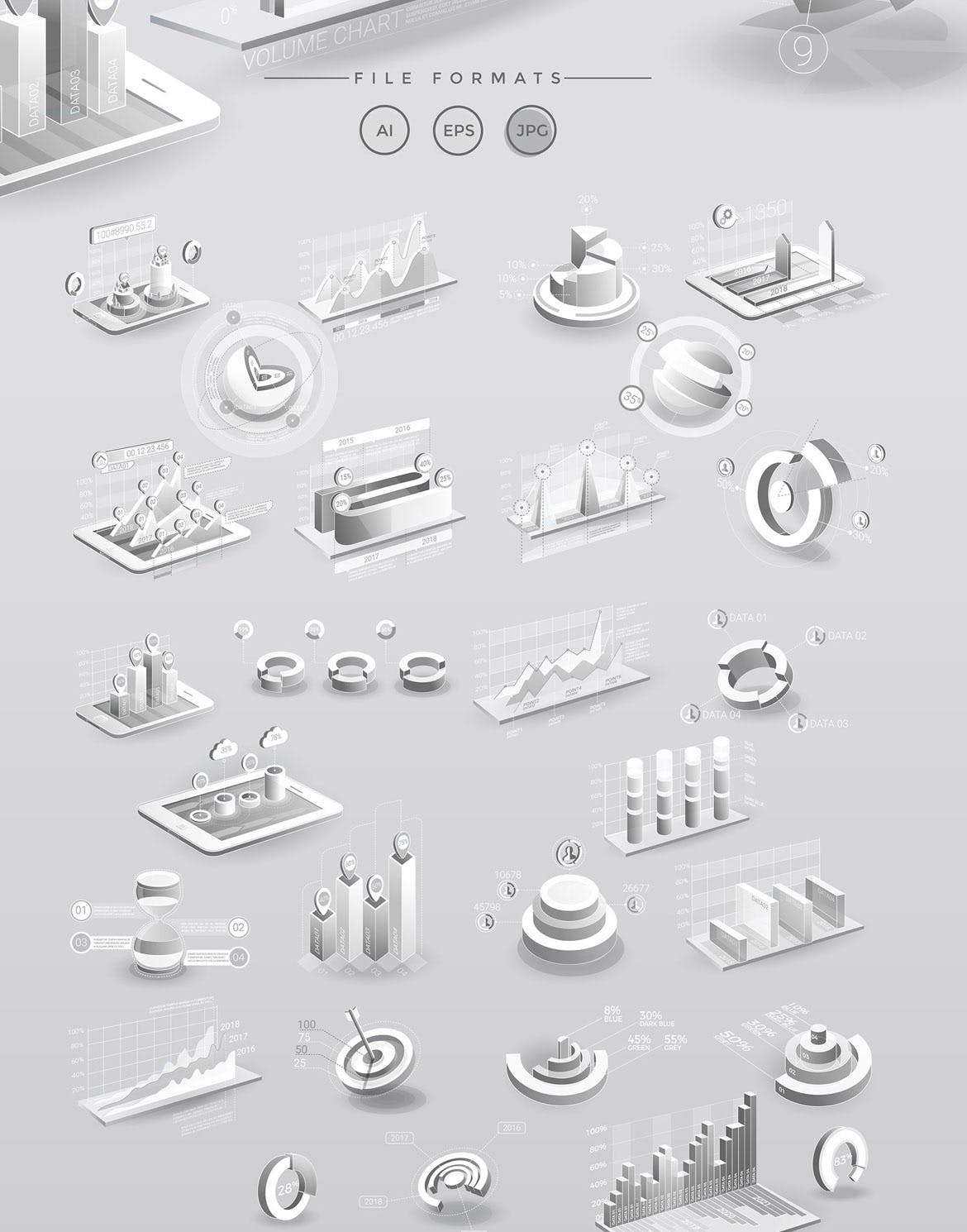 白色3D图表模板信息图表设计素材下载 White Infographic Elements插图2