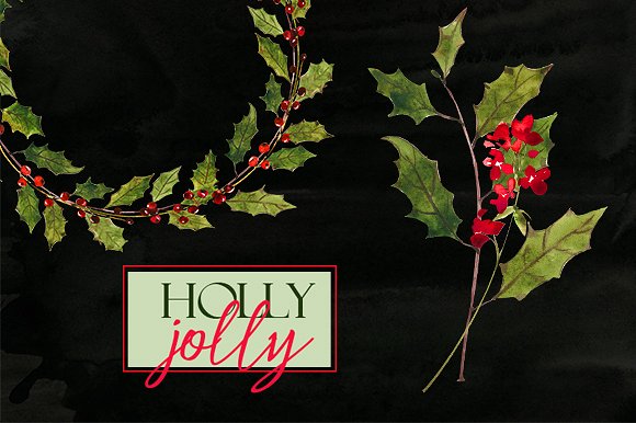 圣诞水彩剪辑集（一堆圣诞元素） Holly Steams Christmas Watercolors插图11
