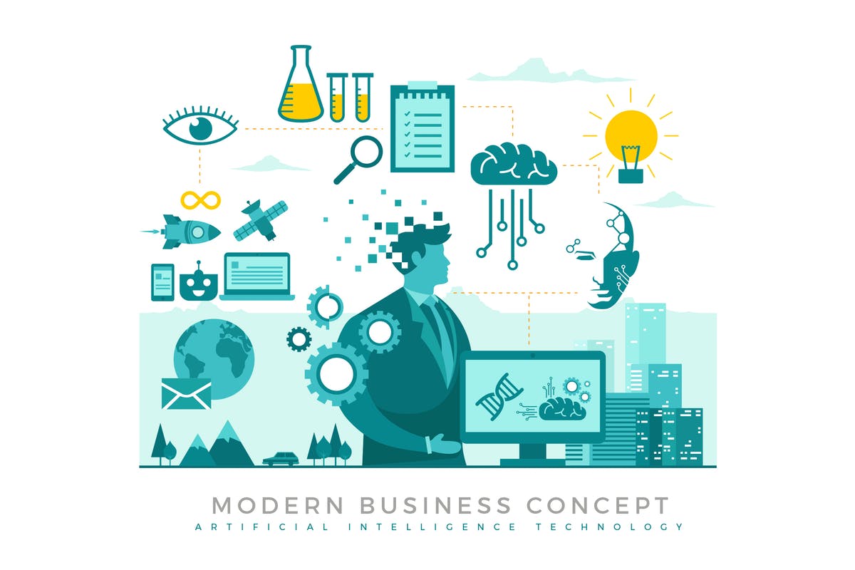人工智能现代企业概念插画免费素材 Artificial Intelligence Modern Business Concept插图
