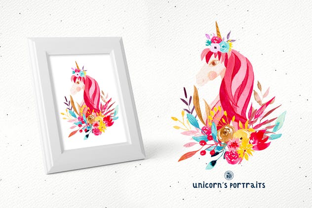 创意独角兽动物肖像水彩插画 Unicorn’s Portraits插图(3)
