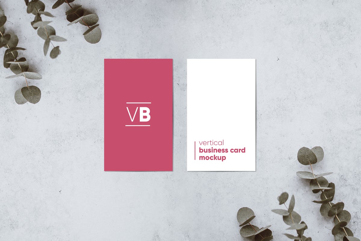 简约企业名片/卡片设计样机模板 Vertical Business Card Mockup插图