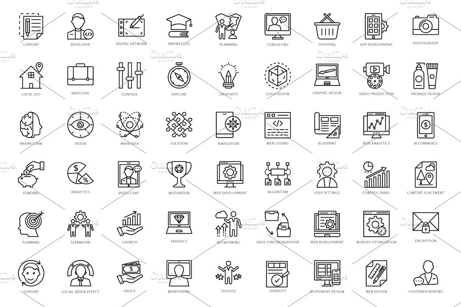 432个互联网领域Web线条图标 432 Web Line Icons插图(5)