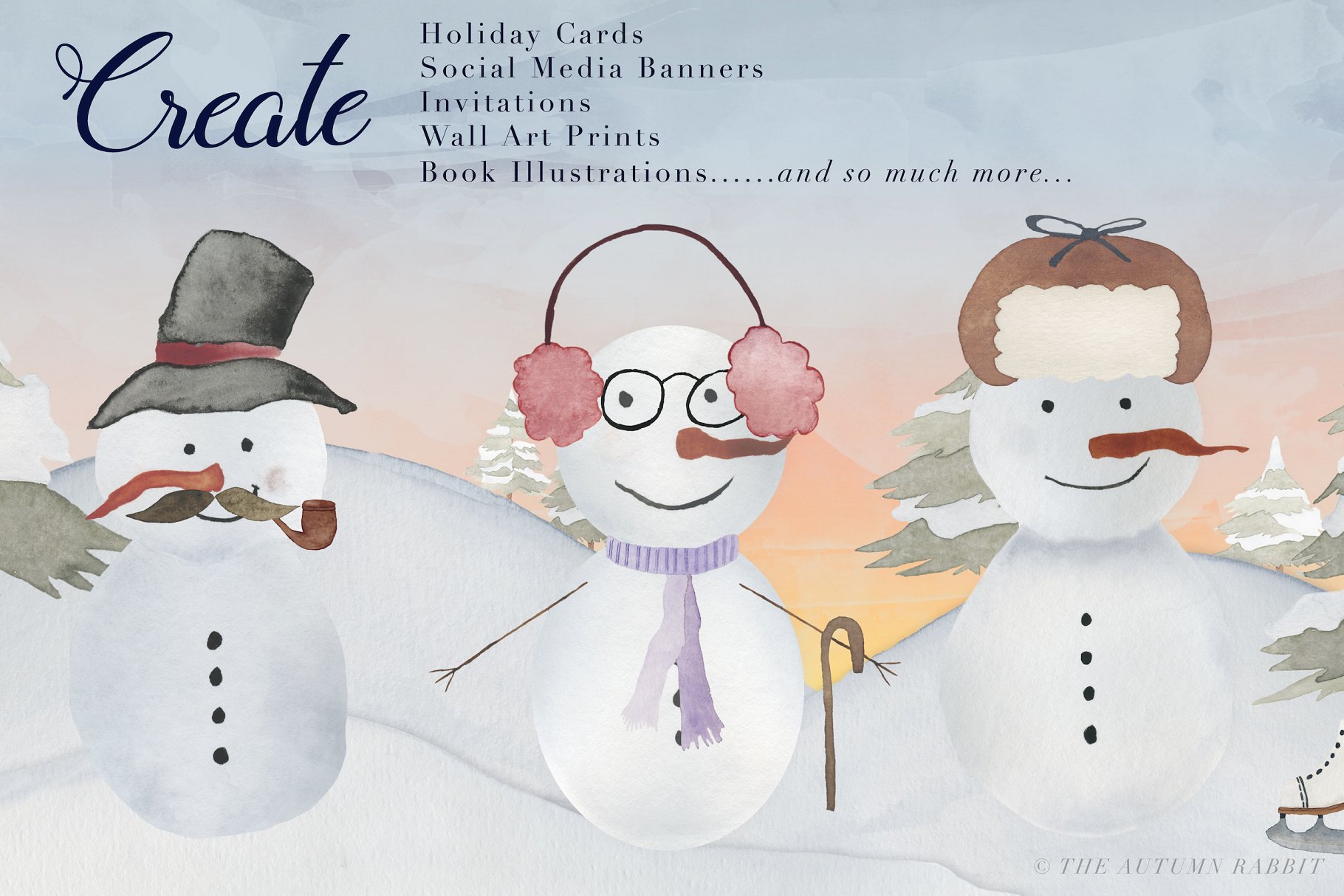 雪人场景设计工具包&剪贴画 Snowman Scene Creator & Clipart插图(2)