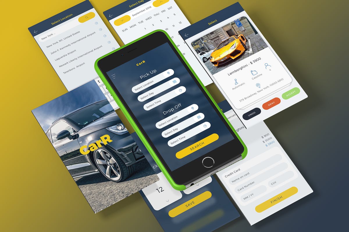 汽车租赁共享汽车类APP应用UI模板 CarR – Car Rental Sketch Mobile UI Kit插图