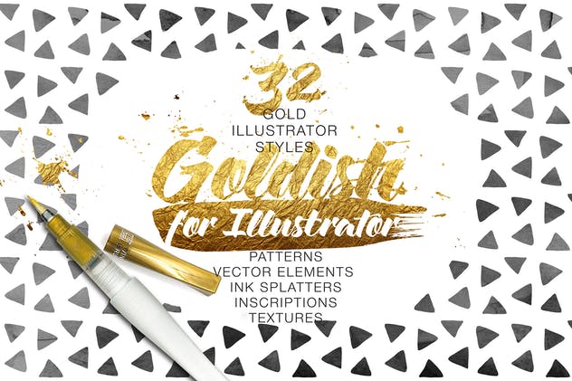 金漆纹理、AI笔刷&图层样式合集 Goldish Kit. For Illustrator+Extras插图1