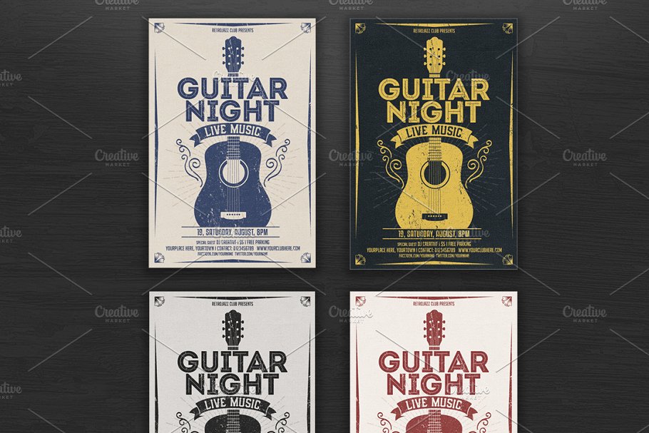 复古吉他之夜音乐活动传单模板 Guitar Night-Vintage Music Flyer插图(2)