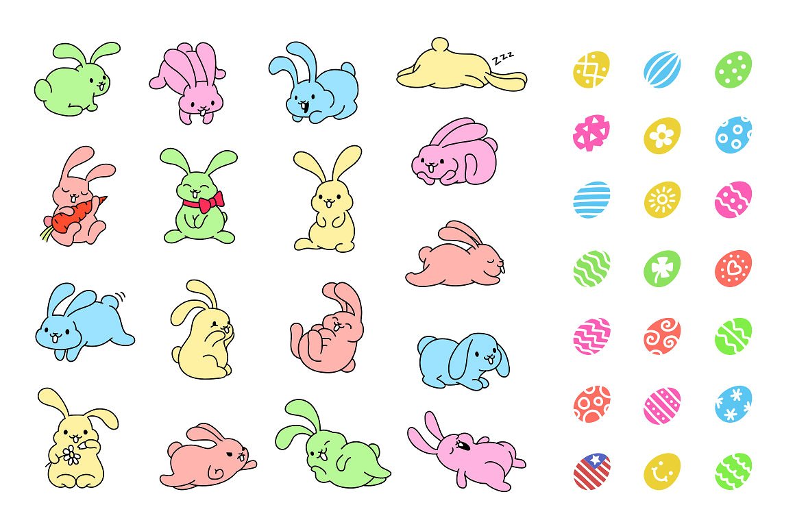 兔子跳图标及复活节彩蛋纹理素材集合 Bunny Hop Icons And Seamless Pattern插图(1)