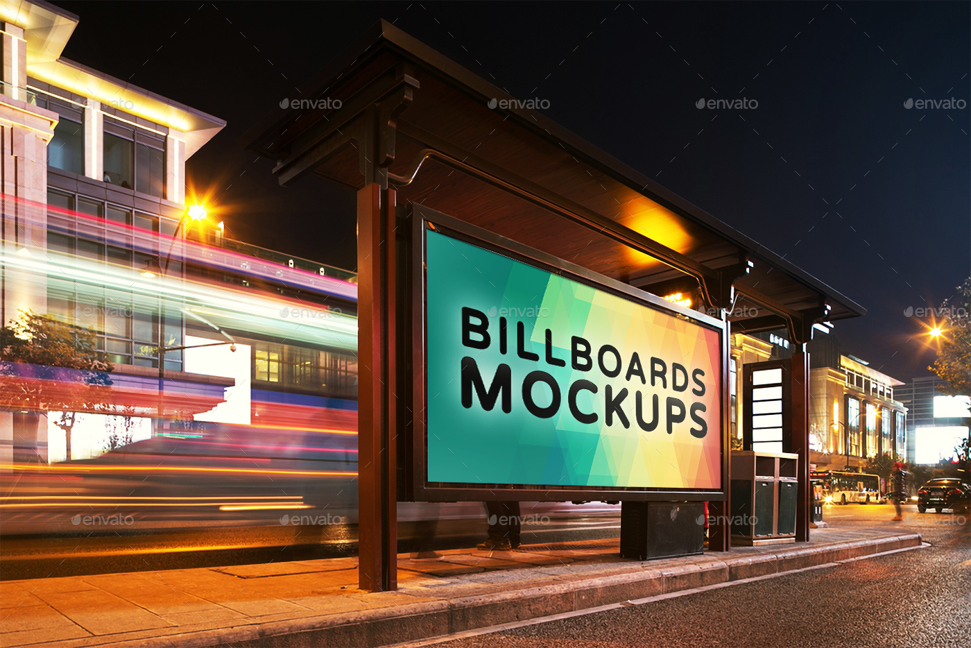 夜间广告牌展示样机模版 Billboards Mockups at Night Vol.1插图1