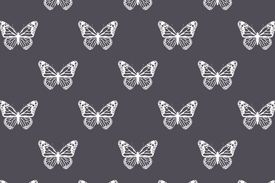 蝴蝶图案无缝纹理 Butterflies. Seamless Patterns Set插图(1)