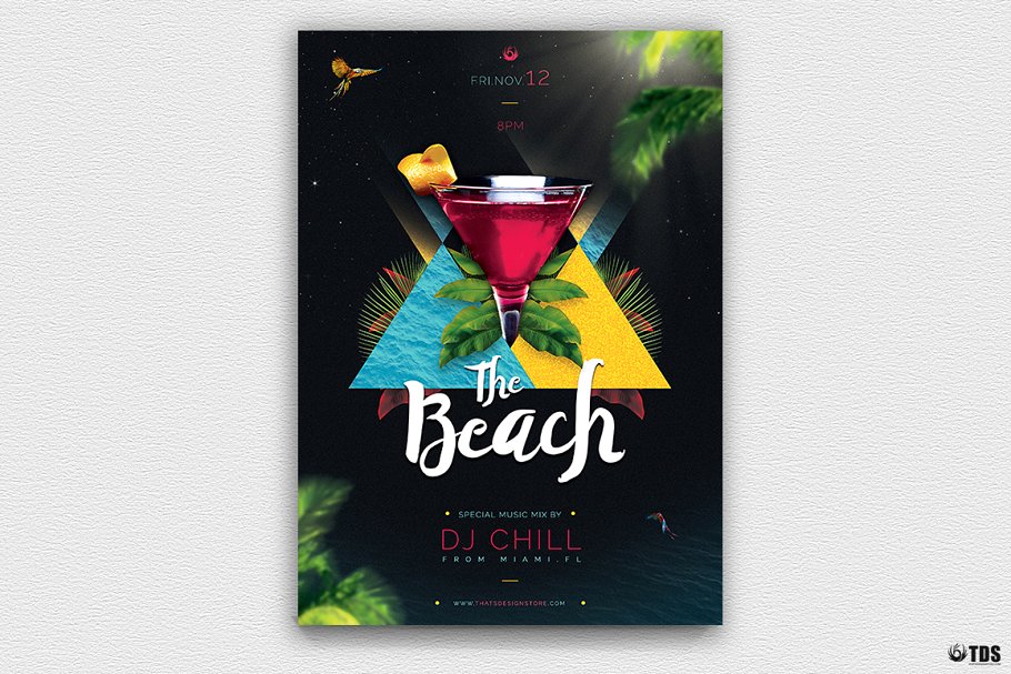 海滩之夜宣传海报PSD传单模板V.1 Night at The Beach Flyer PSD V1插图(1)