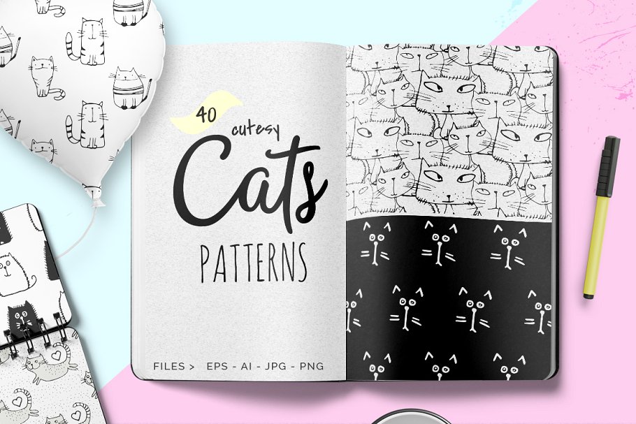 猫星人无缝矢量纹理 Cats Seamless Vector Patterns插图