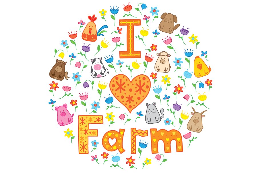 手绘涂鸦农场动物设计元素图案 Doodle farm animals插图3