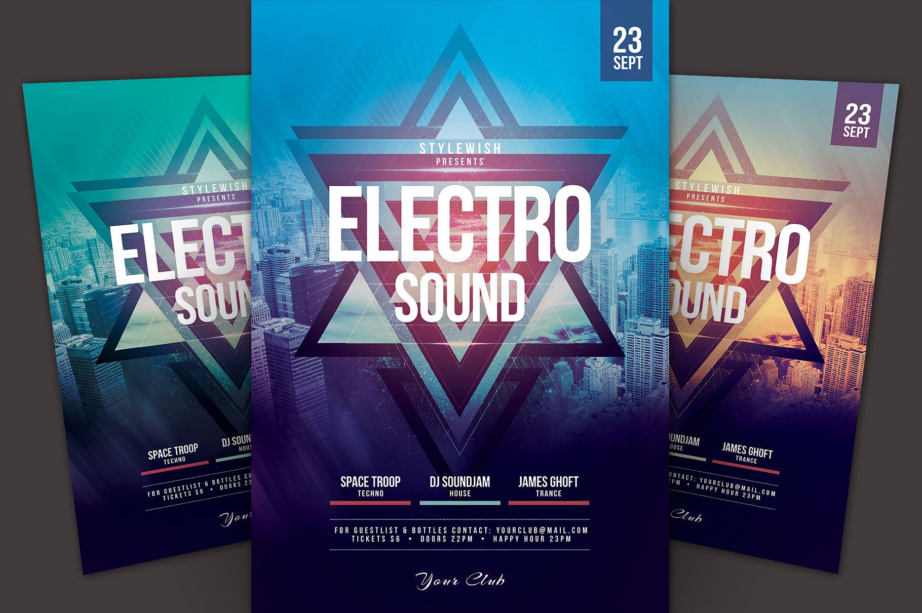 电子音乐派对海报传单模板 Electro Sound Flyer Template插图