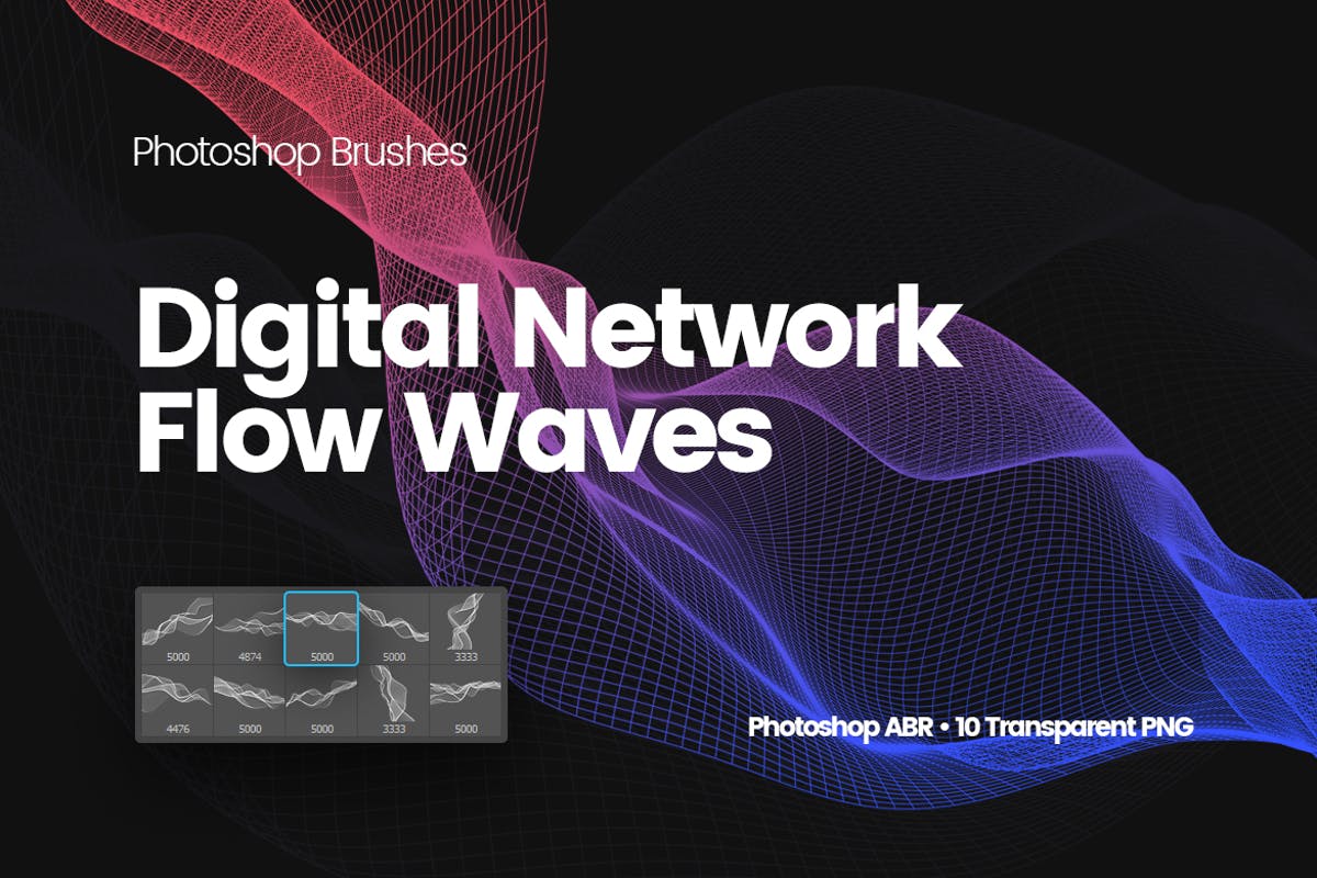 数字网络信号波纹线条PS笔刷 Digital Network Flow of Waves Photoshop Brushes插图