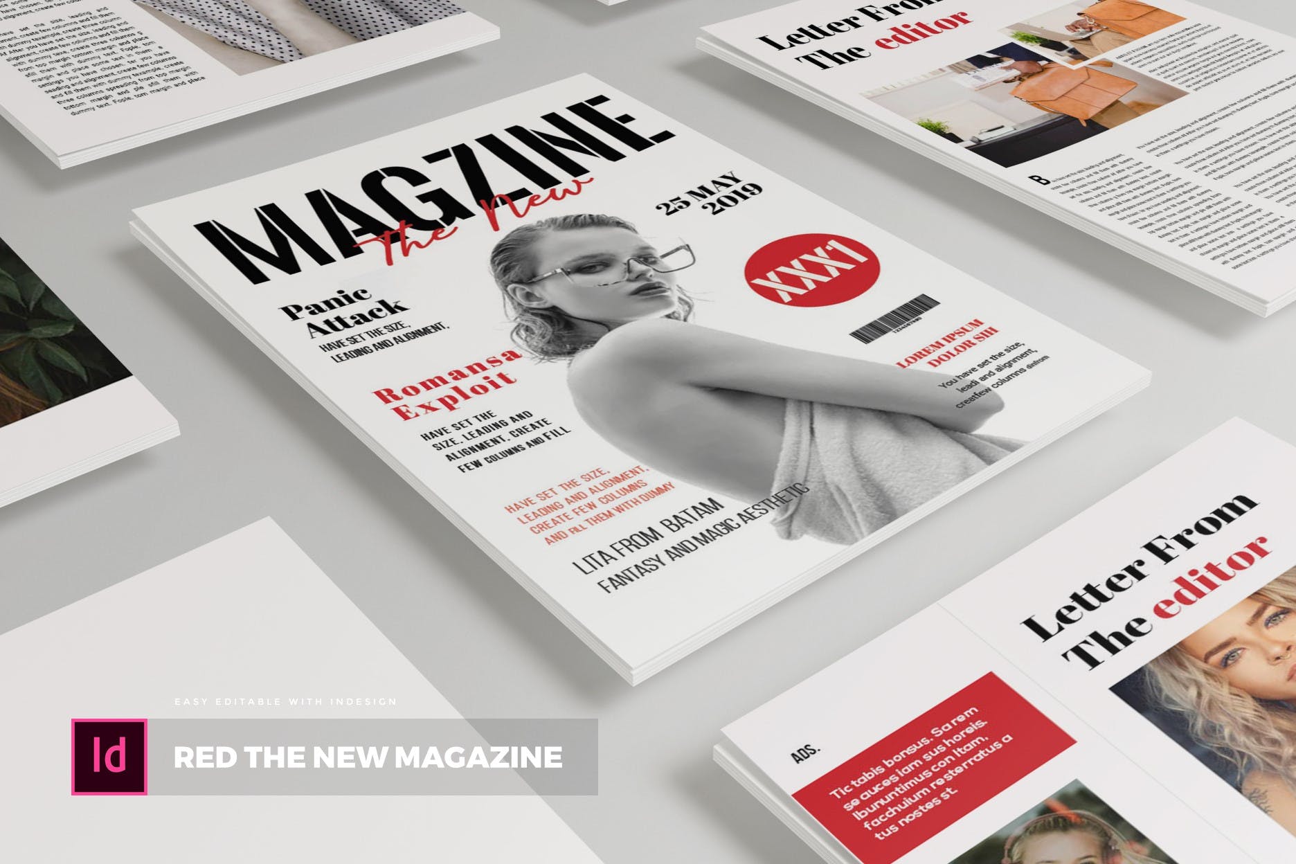 时尚/商业/人物/金融杂志设计模板 Red The New | Magazine Template插图
