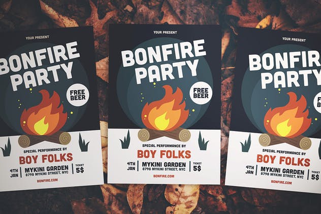 篝火晚会节日活动传单设计模板 Bonfire Party Flyer插图3