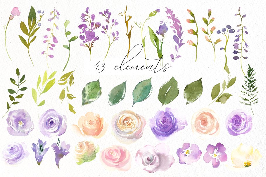 水彩花卉设计素材合集（剪贴画、纹理、纸张等） Bouquets de Mariee Watercolor Set插图9
