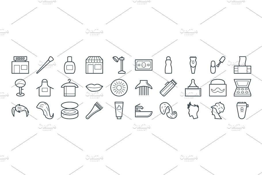 100+美发沙龙主题线条矢量图标 100+ Hair Salon Vector Icons插图(2)