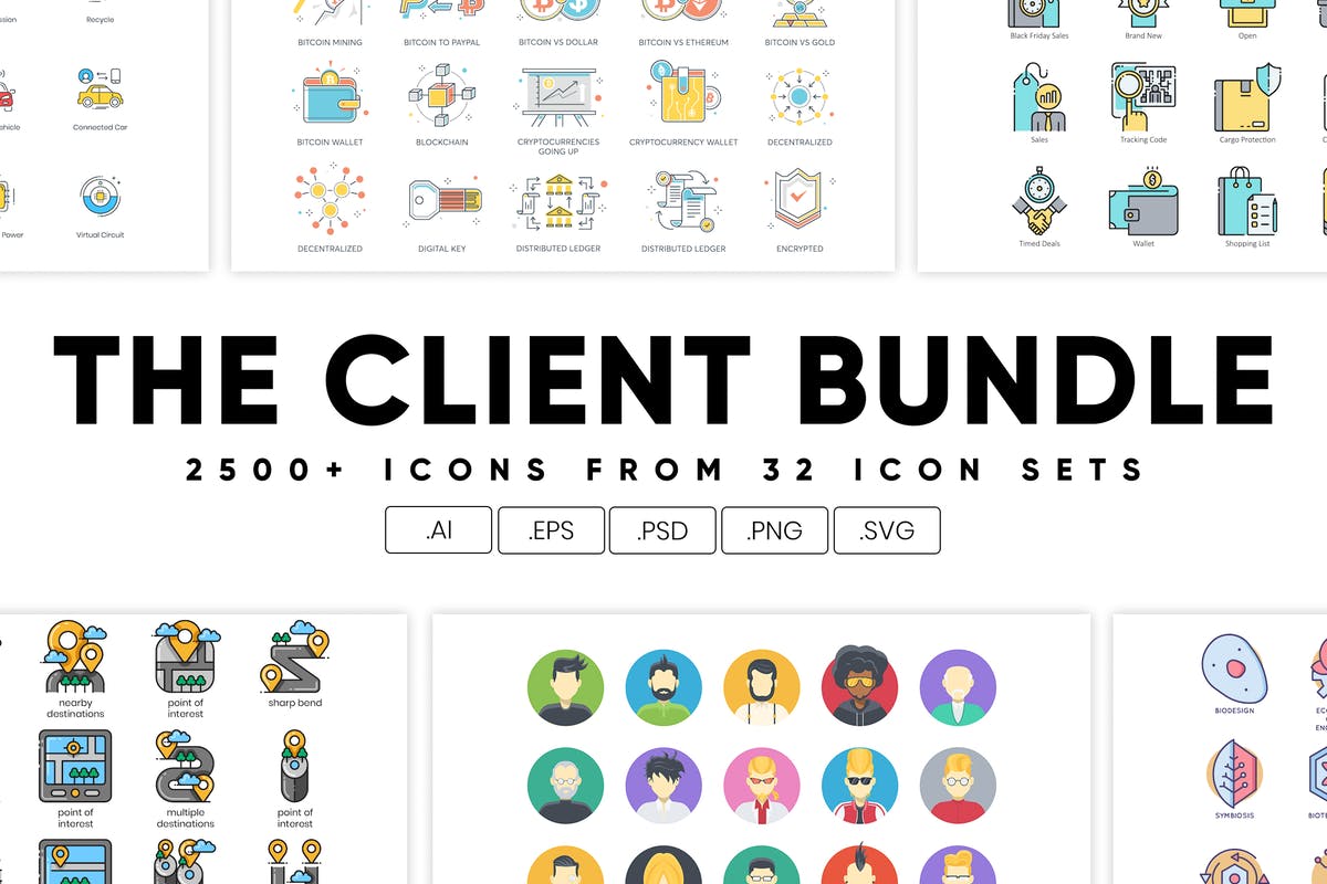 2500+枚32个分类综合图标合集 The Client Bundle 2,500+ Icons插图