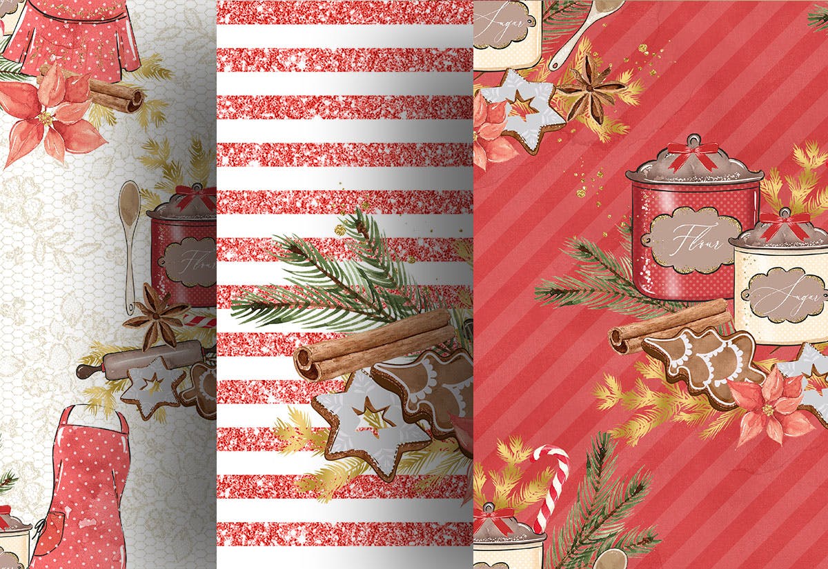 圣诞节&姜饼数码纸张背景素材 Christmas Gingerbread digital paper pack插图(4)