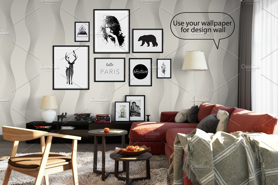 居家室内相框画框&墙纸设计样机模板 Interior Frame & Wall Mockup 02插图3