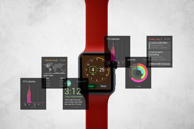 Apple智能手表APP设计展示设备样机V.3 Apple Watch Mockup V.3插图(1)